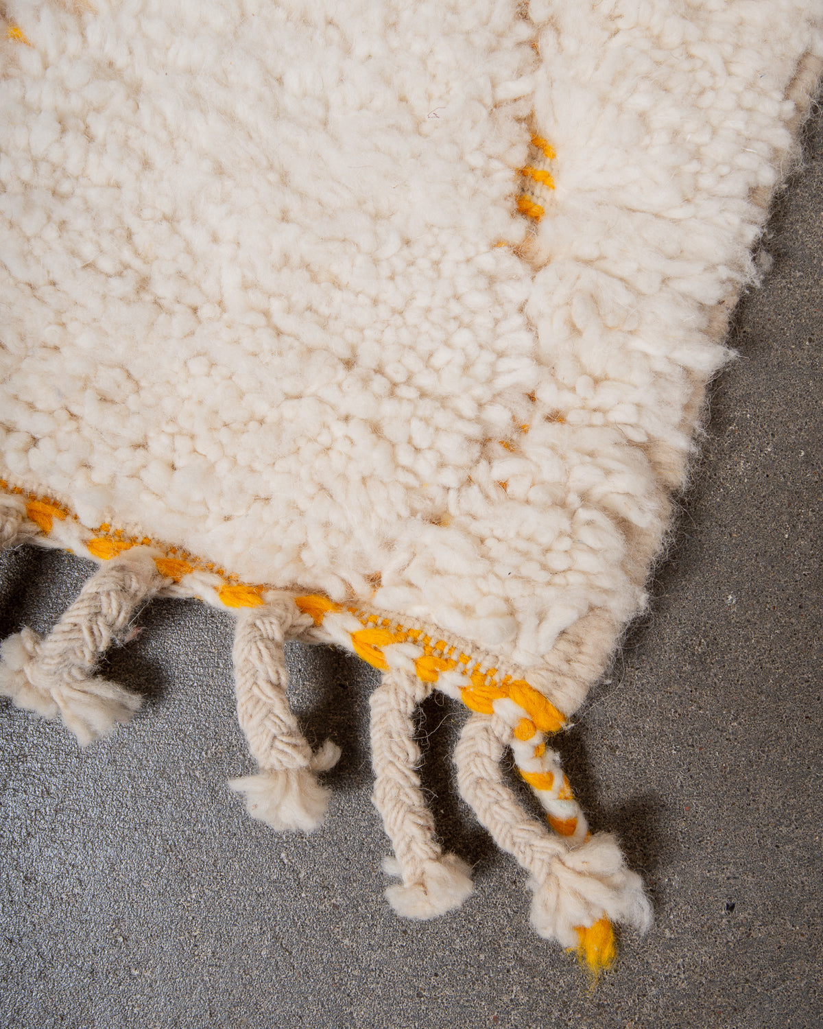 Modern, designer, handcrafted Berber rug from Morocco. Beniourain carpet with beautiful colours and patterns and fluffy wool texture.